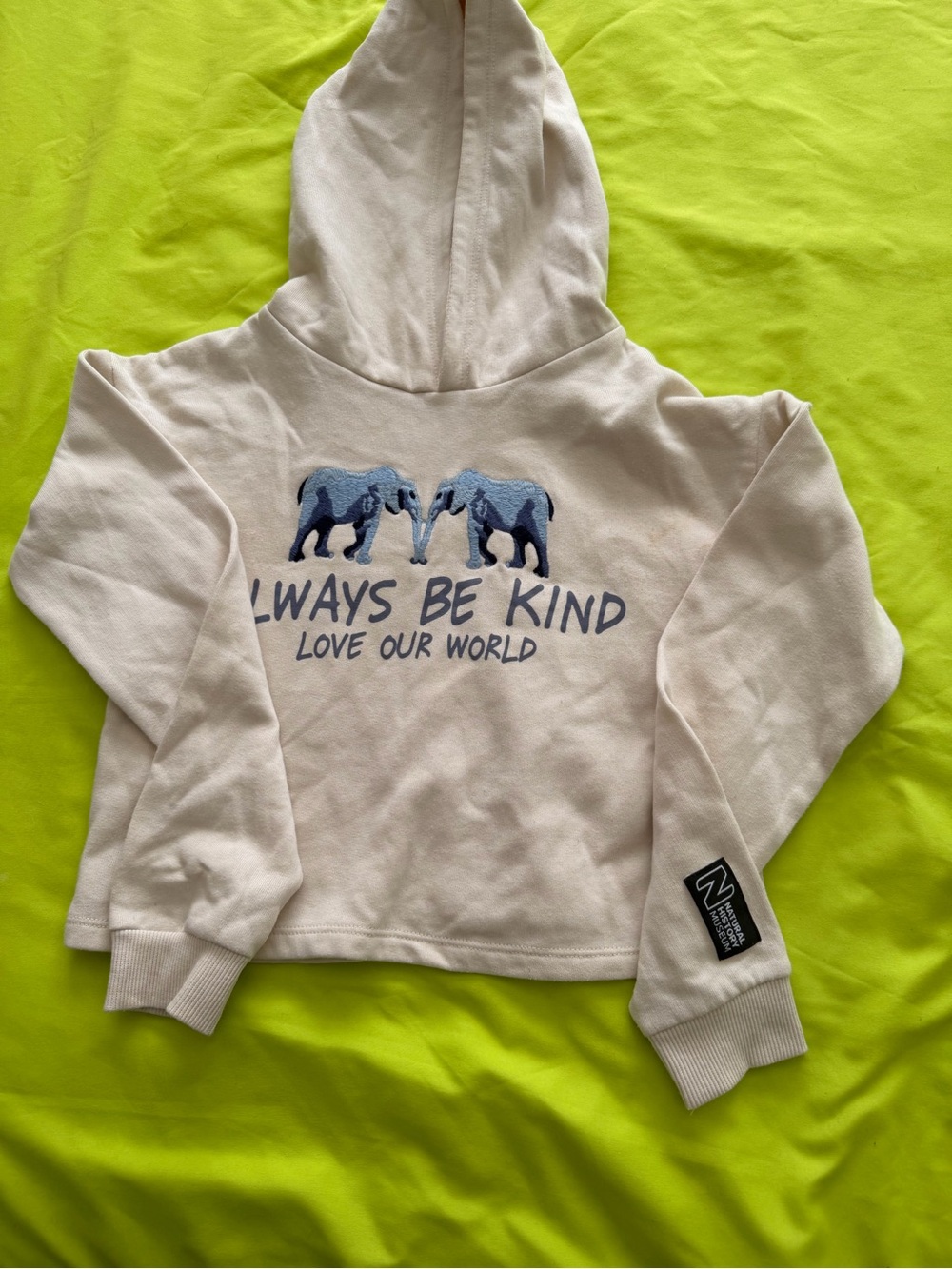Kids Cream Hoodie Sweatshirt with Blue Elephant Graphic - Always Be Kind